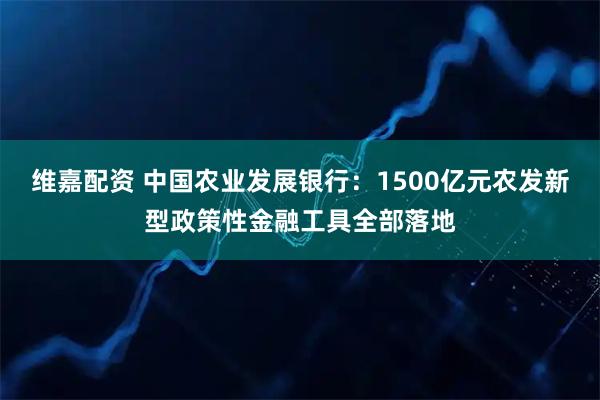 维嘉配资 中国农业发展银行：1500亿元农发新型政策性金融工具全部落地